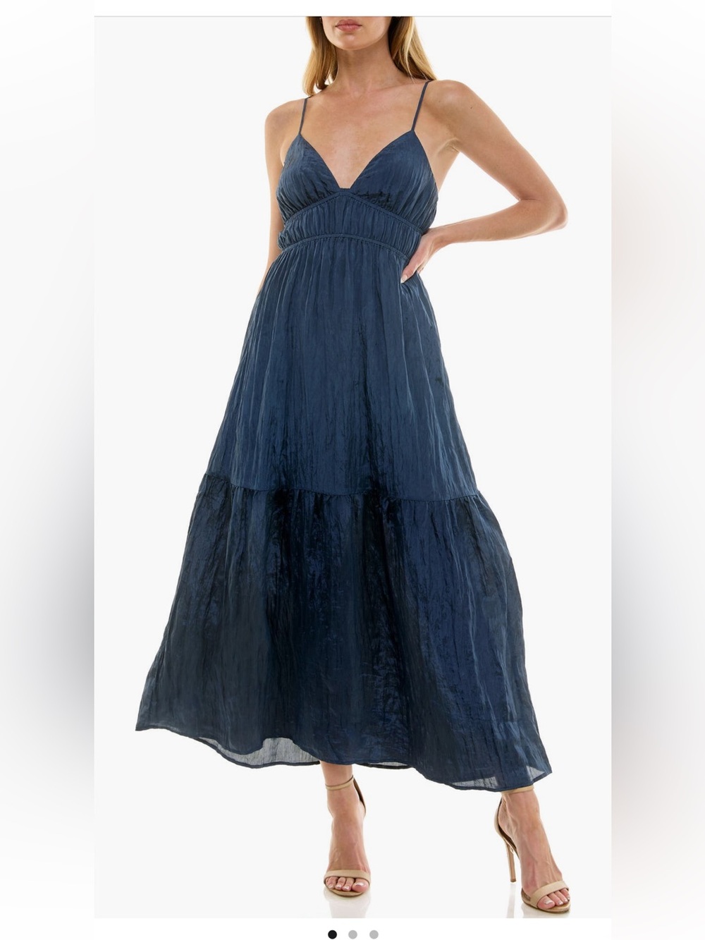 Socialite Cami Empire Waist Tiered Maxi Dress Deep Indigo Large NWT